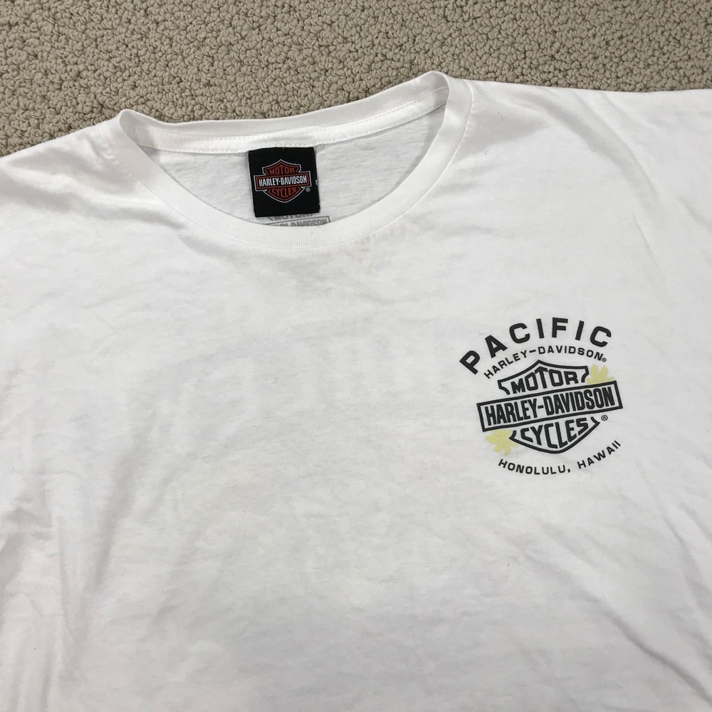 Harley Davidson Pacific Hawaii Honolulu Biker Tiki Graphic T-Shirt White 2XL